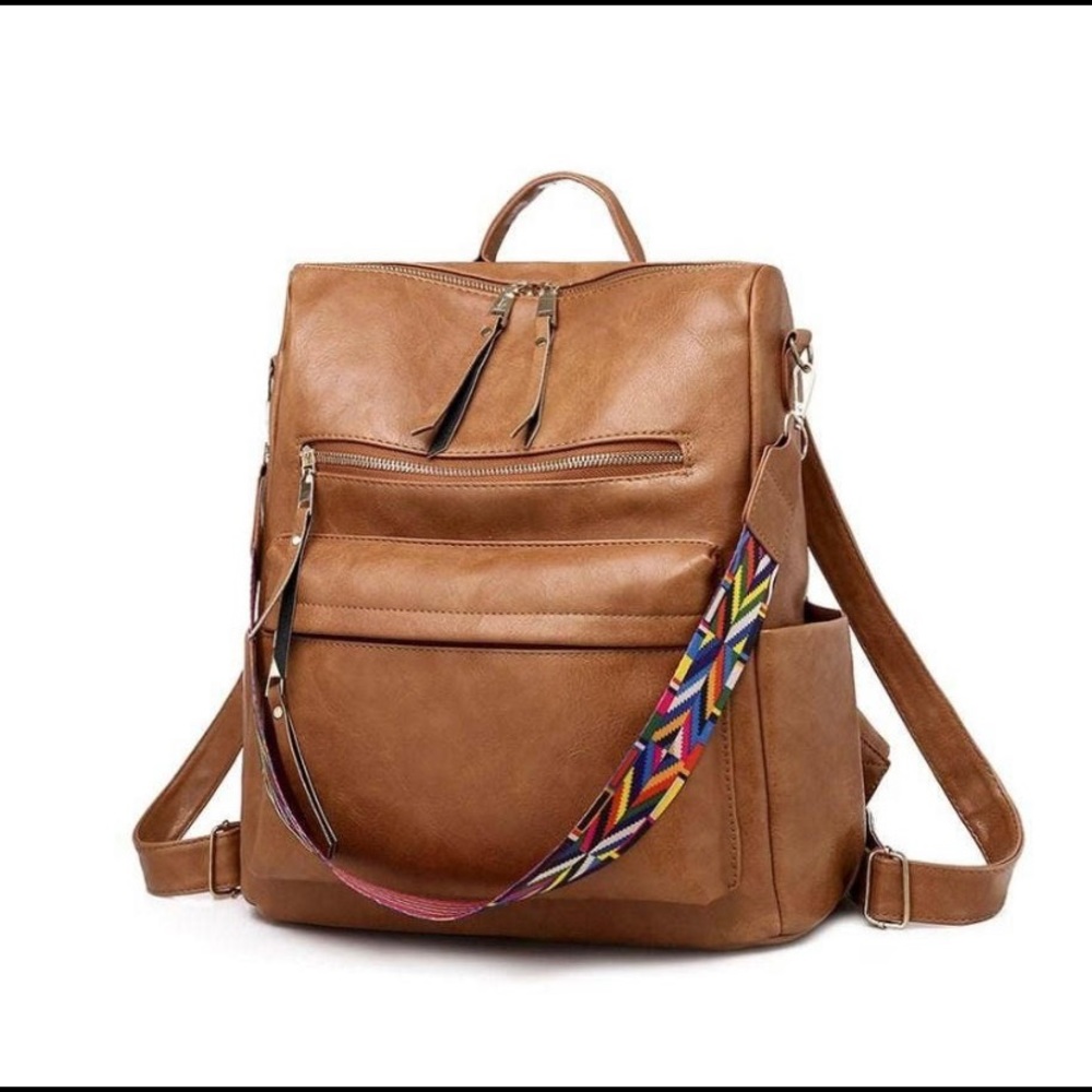 Camel Faux Leather Backpack Bag